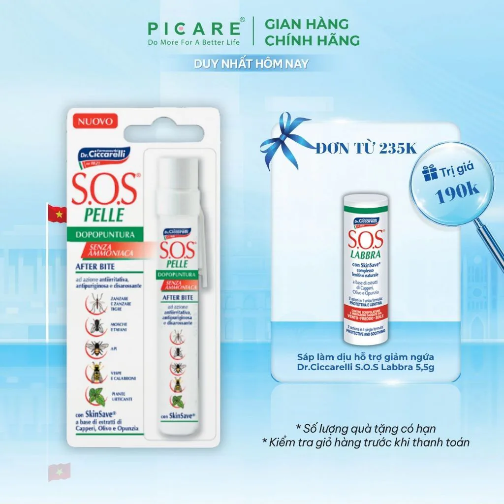 Bút chấm vết muỗi đốt, làm dịu và giảm ngứa nhanh S.O.S Pelle After Bite Pen - 15ml